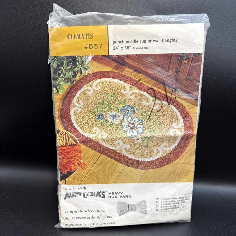 Vintage Aunt Lydia's Punch Needle Rug Kit Clematis No. 657 New Old Stock